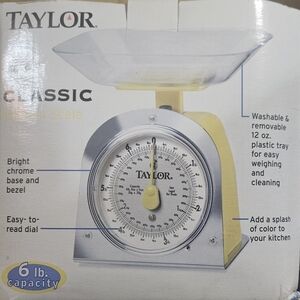 NIB Taylor Classic Kitchen Scales Retro Yellow 6lb Capacity Comes W/ Weighing Tr